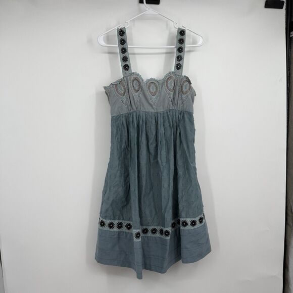 BCBG MaxAzria Runway Embroidered Lined Adjustable Dress 4 Boho Hippie Peasant - Picture 3 of 16